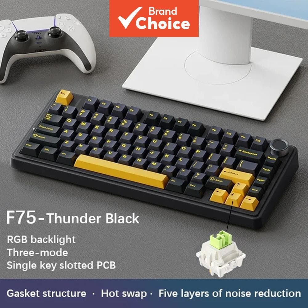 Teclado Mecânico Sem Fio AULA F75 75%, Teclado Cremoso Substituível, Interruptores Greywood Pré-lubrificados, Teclado