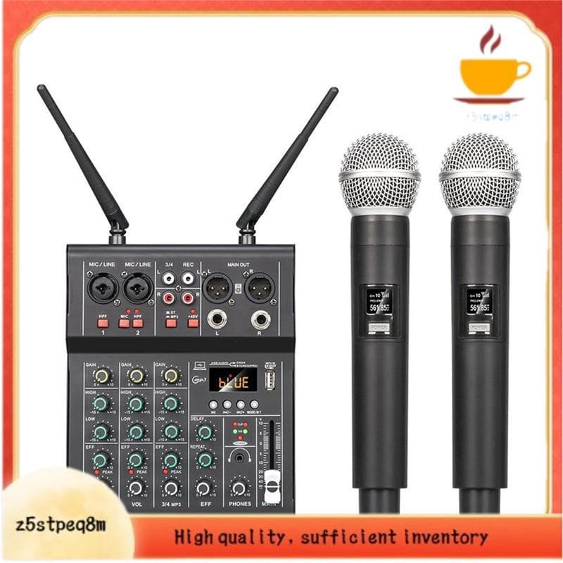 Mixer De Som De 4 Canais Com Microfone Sem Fio UHF Duplo DJ Console Mixing Para Karaokê Party PC Studio Recording