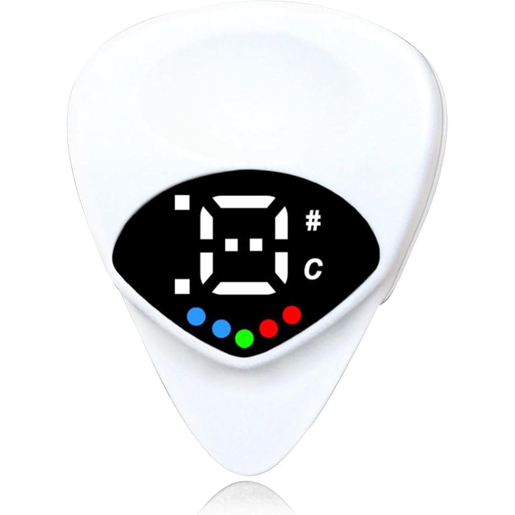 Palheta Afinadora de Guitarra com Tela LED e Afinador Integrado, Branco