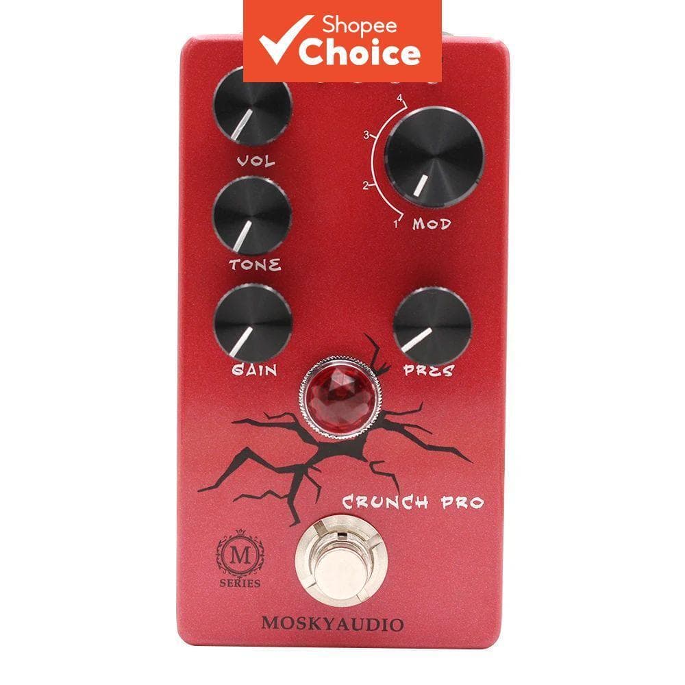  Mosky Crunch Pro Pedal de Distorção para Guitarra 4 Modos com Botões VOL, TONE, GAIN, PRES, Pedal de Efeito de
