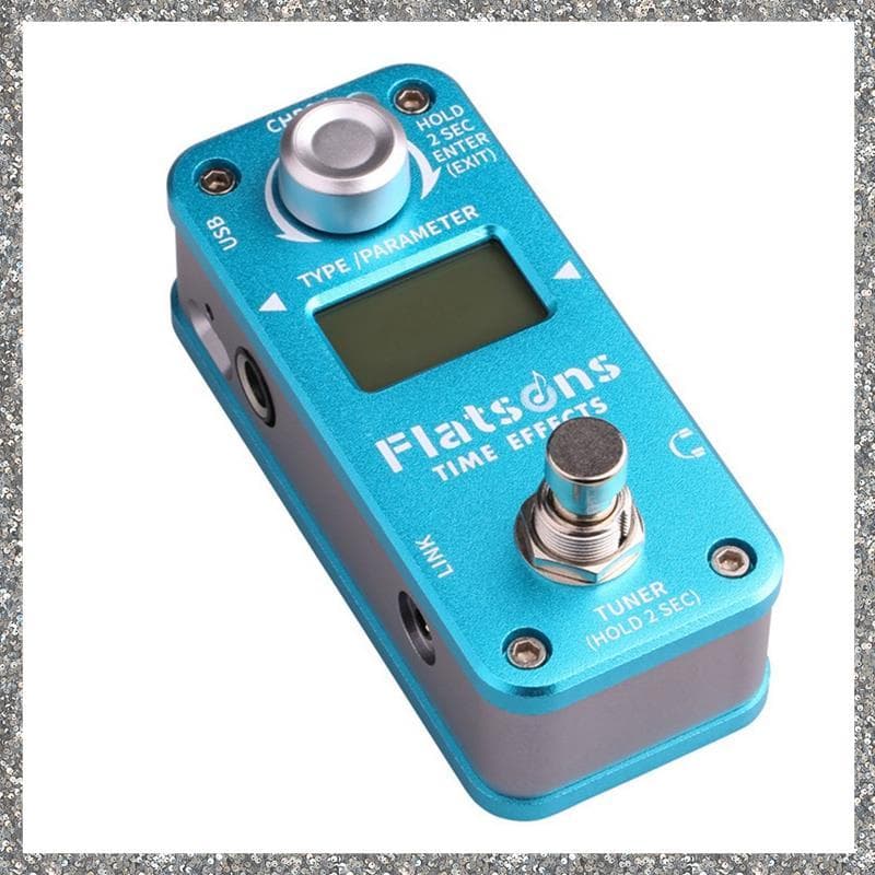 Pedal de efeitos de guitarra FTE2 da Flatsons, azul metálico, com controle de tempo e afinação