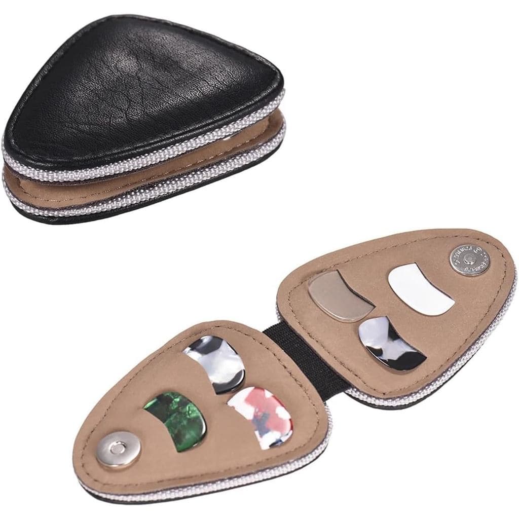 Estojo para Palhetas de Guitarra, Bolsa de Palhetas de Guitarra em Couro PU, com 6 Palhetas de Celuloide e 6 Palhetas de