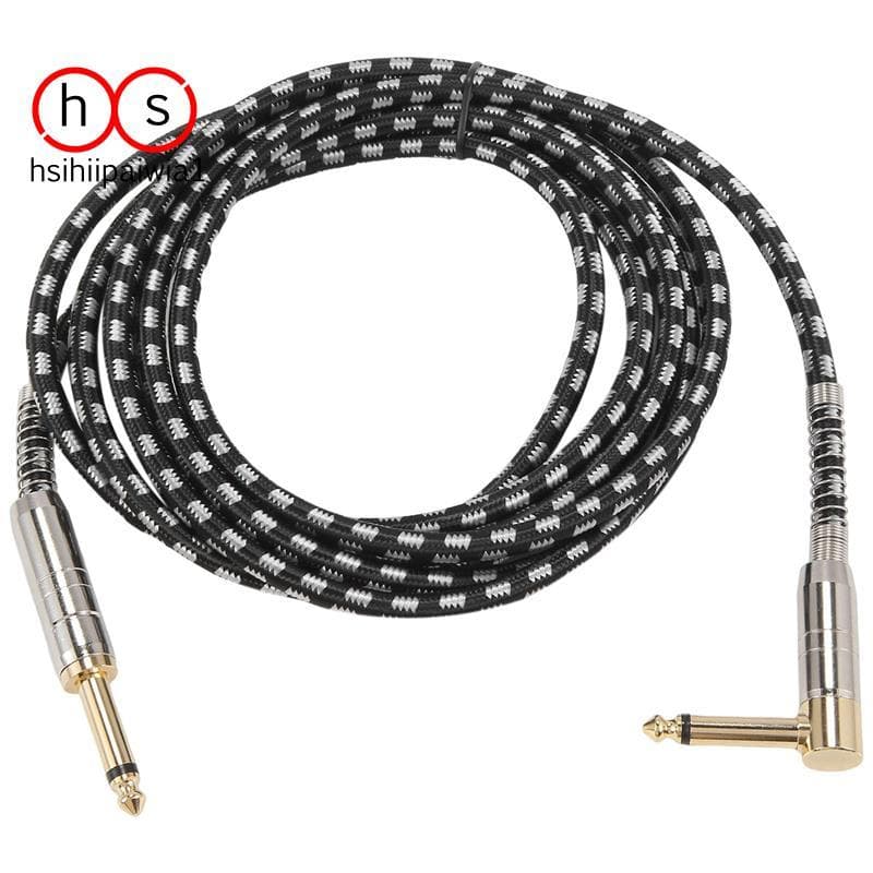 Cabo de guitarra de 10 pés com conector banhado a ouro de 1/4 polegada, preto e branco com trama trançada