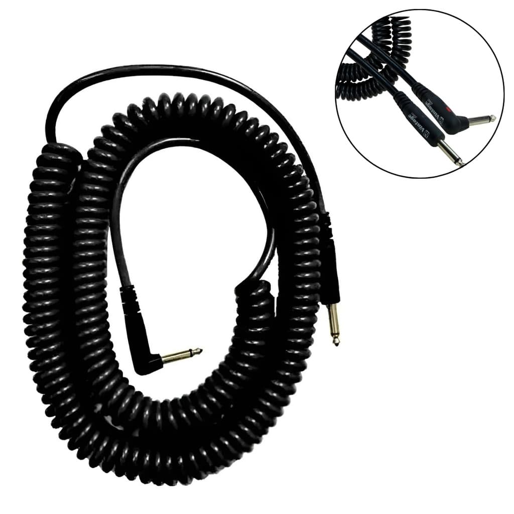 Cabo espiral preto de 9,15m para instrumentos com conectores dourados