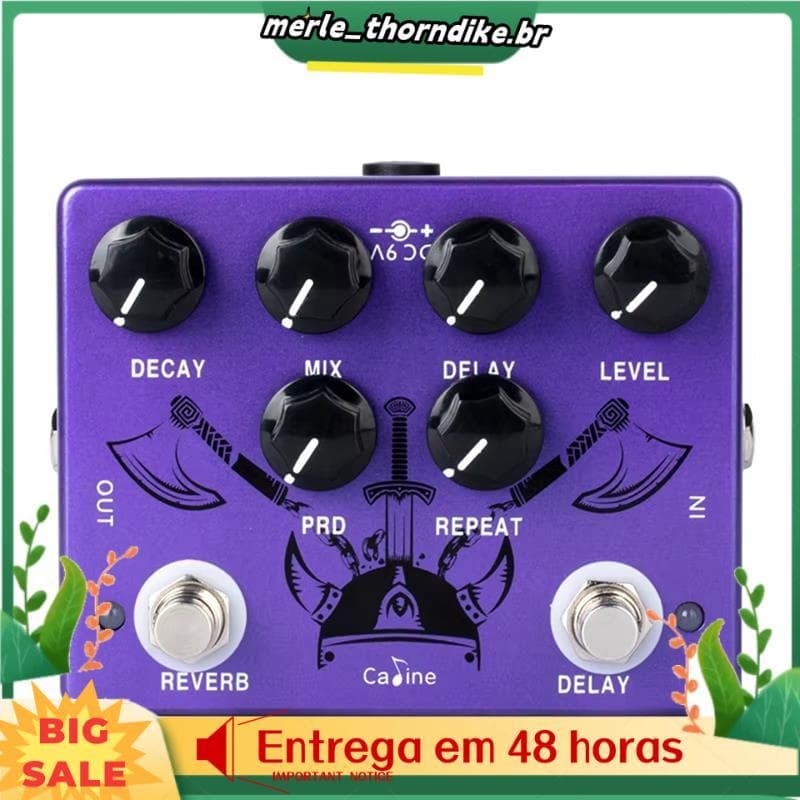 Pedal de efeito de guitarra CP-80 com reverb e delay, interface digital, fundo verde e amarelo
