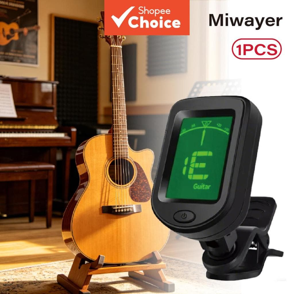 Afinador eletrônico Miwayer clip-on preto para guitarra com tela verde