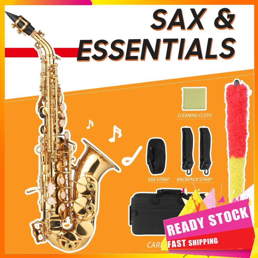 gfgfgfgg Bb Flat Curvo Sax Soprano Saxofone Iniciante Estudantes Saxofones Latão Madrepérola Teclas Inlay Usadas para
