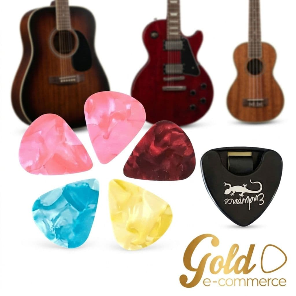 Kit 5 palhetas + 1 porta palheta violao violão aço nylon banjo guitarra ukulele cavaco cavaquinho