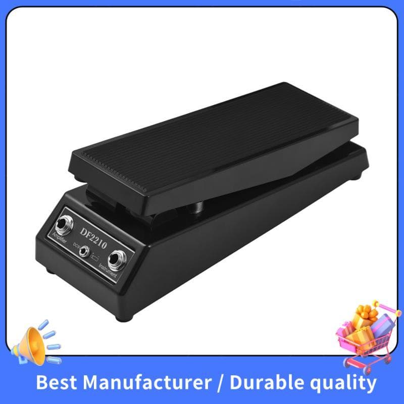 Pedal de guitarra profissional preto com efeito wah e volume, tomadas de 6,35 mm, design antiderrapante