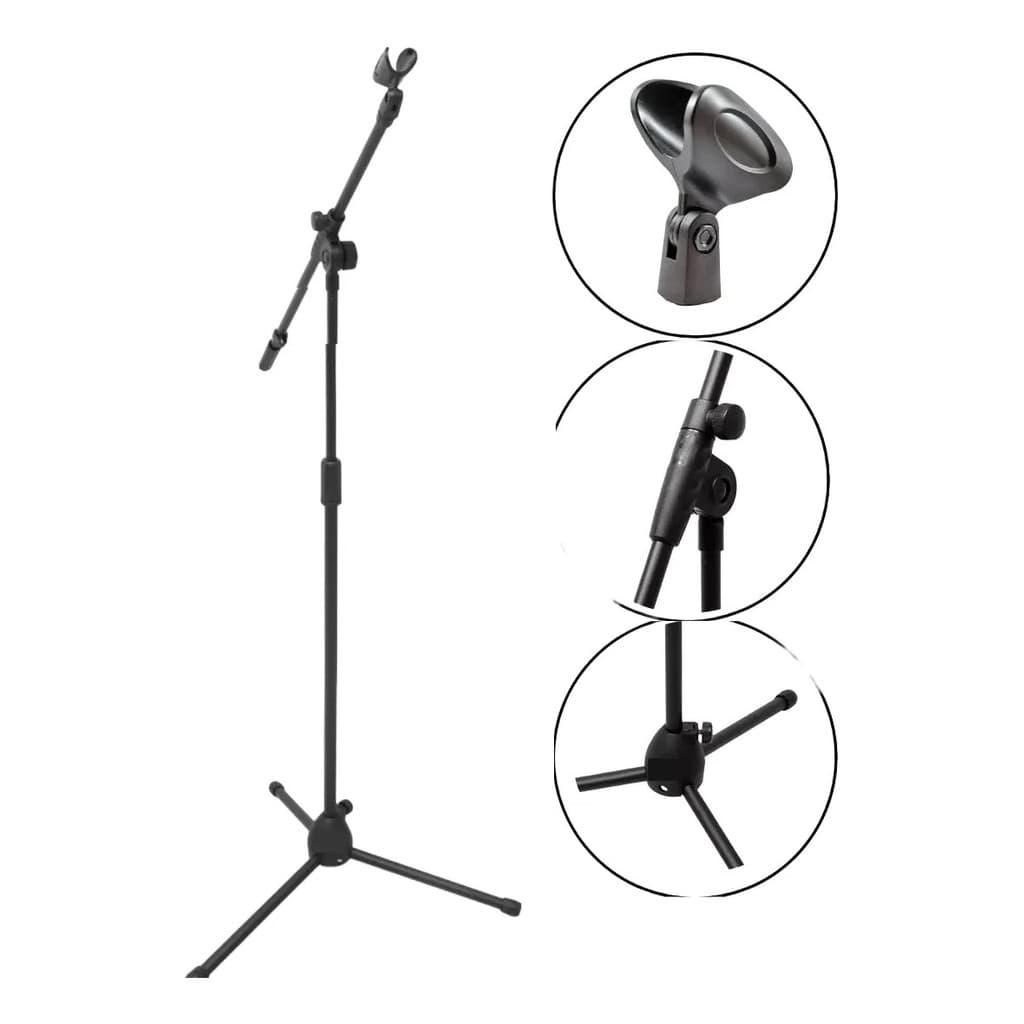 Suporte de microfone girafa profissional em preto com três posições de ajuste