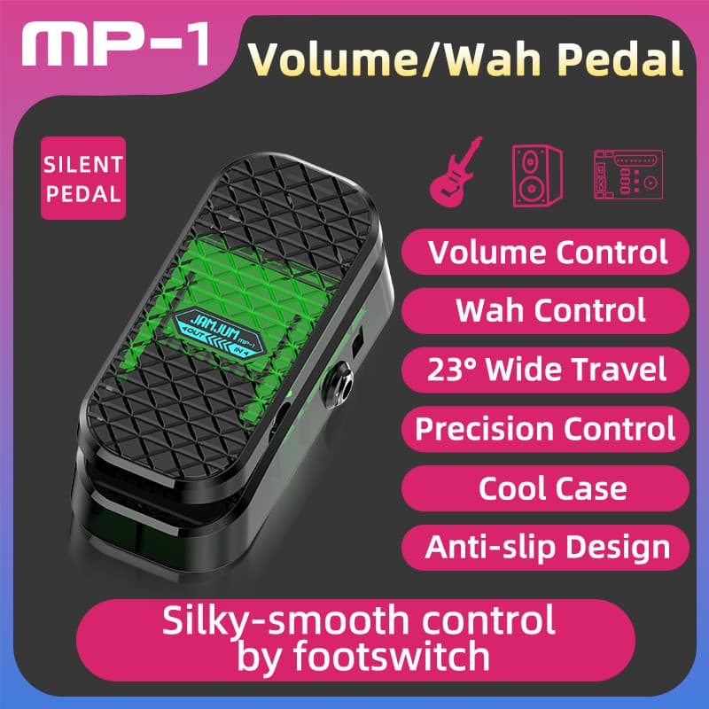 Pedal de volume e wah tone JAMJUM MP-1, controle de volume e wah, design antiderrapante, preto e verde