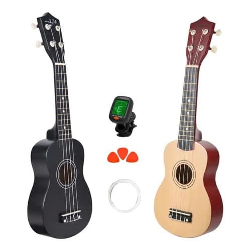 Kit cavaquinho soprano com capa, afinador e palhetas, preto e marrom
