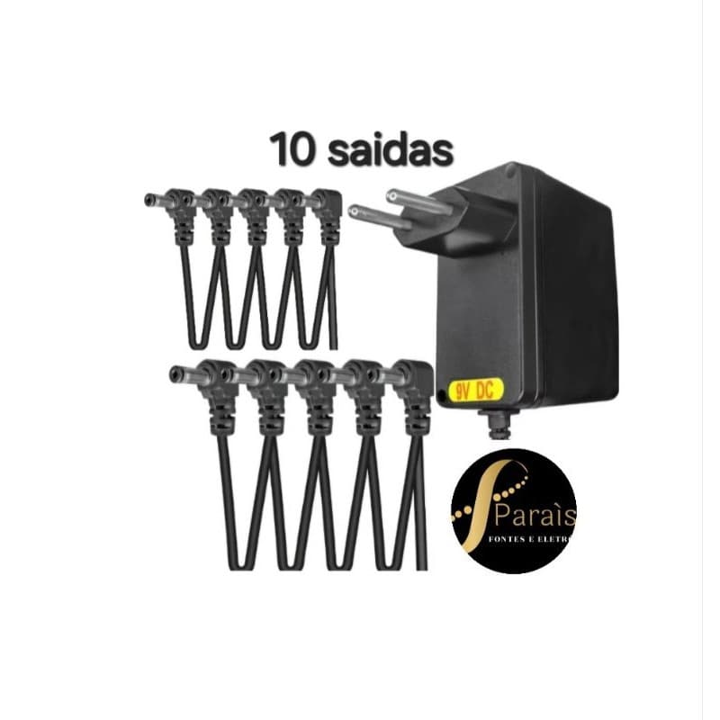 Fonte Dc 9v 2a Para 10 Pedais Multi Pedal Negativo Bivolt