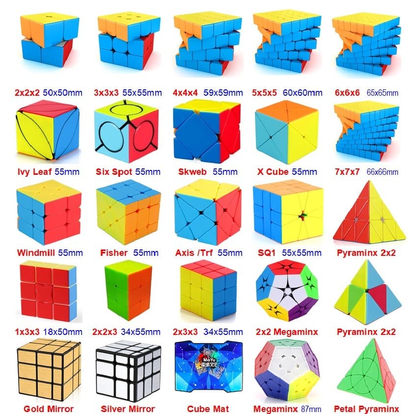 Cubo de Rubik 2x2, 3x3, 4x4, 5x5, 6x6, 7x7, Cubo Pirâmide, Cubo SQ1, Cubo Moinho de Vento, Cubo Montessori, Cubo X-Speed