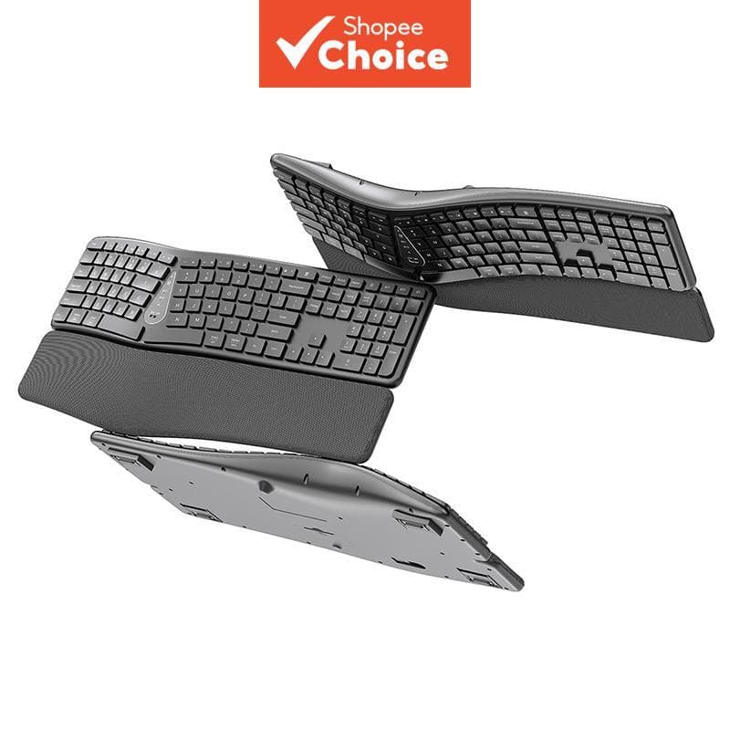  JOMAA Teclado Sem Fio Dual Mode Teclado Silencioso Recarregável Estação de Trabalho Teclado Split com Descanso de Pulso