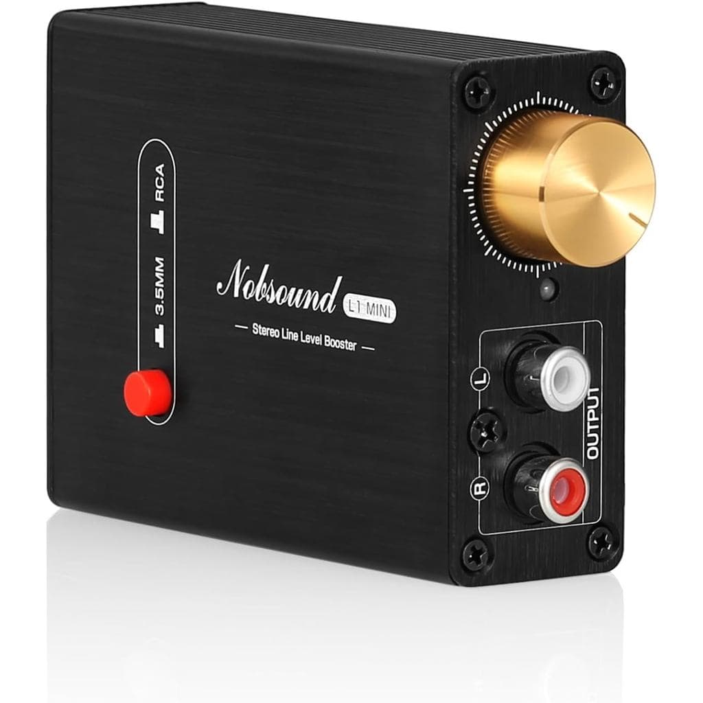 Amplificador de áudio estéreo Nobsound preto e dourado com controle de volume e conectores vermelhos