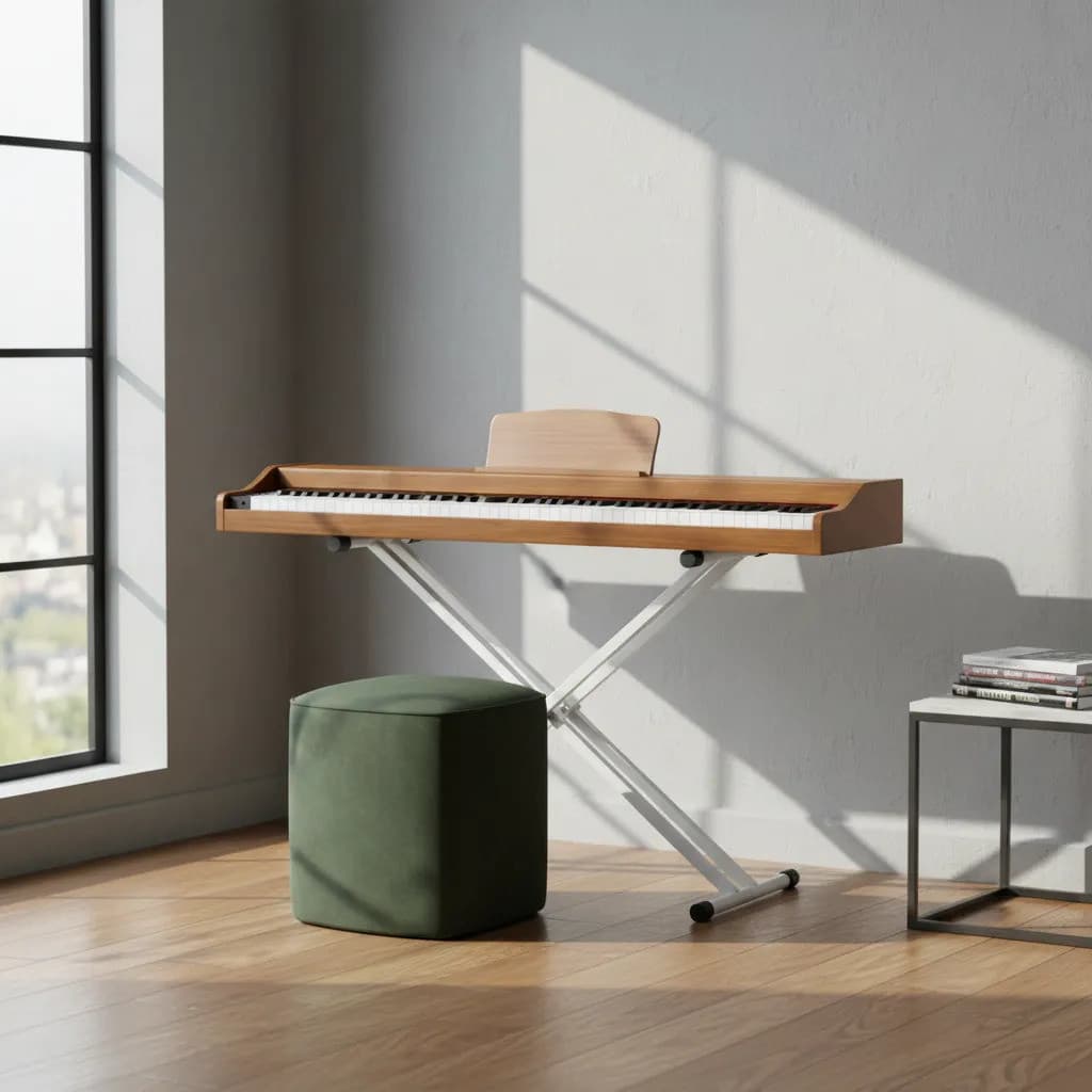 Piano Digital 88 Teclas Sensíveis Premium Amadeirado Marrom Com Brinde (Suporte Branco) 