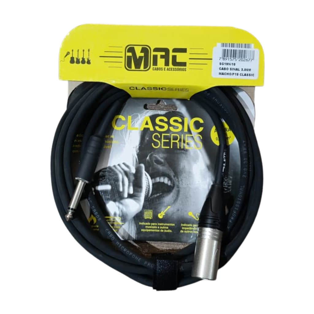 Cabo XLR Macho + P10 3,05 Metros Mac Cabos Classic Series