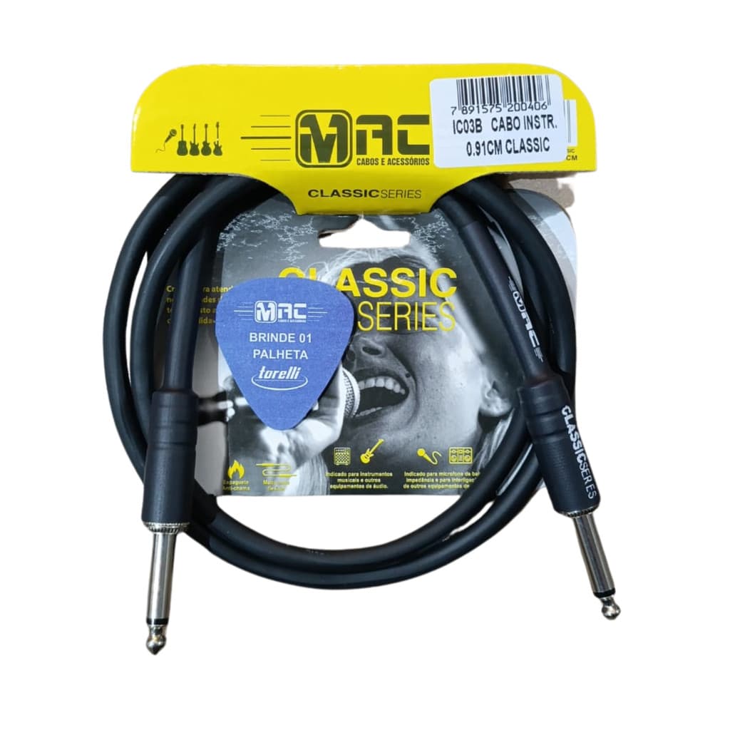 Cabo de instrumento musical Mac Cabos Classic Series 0.91m preto