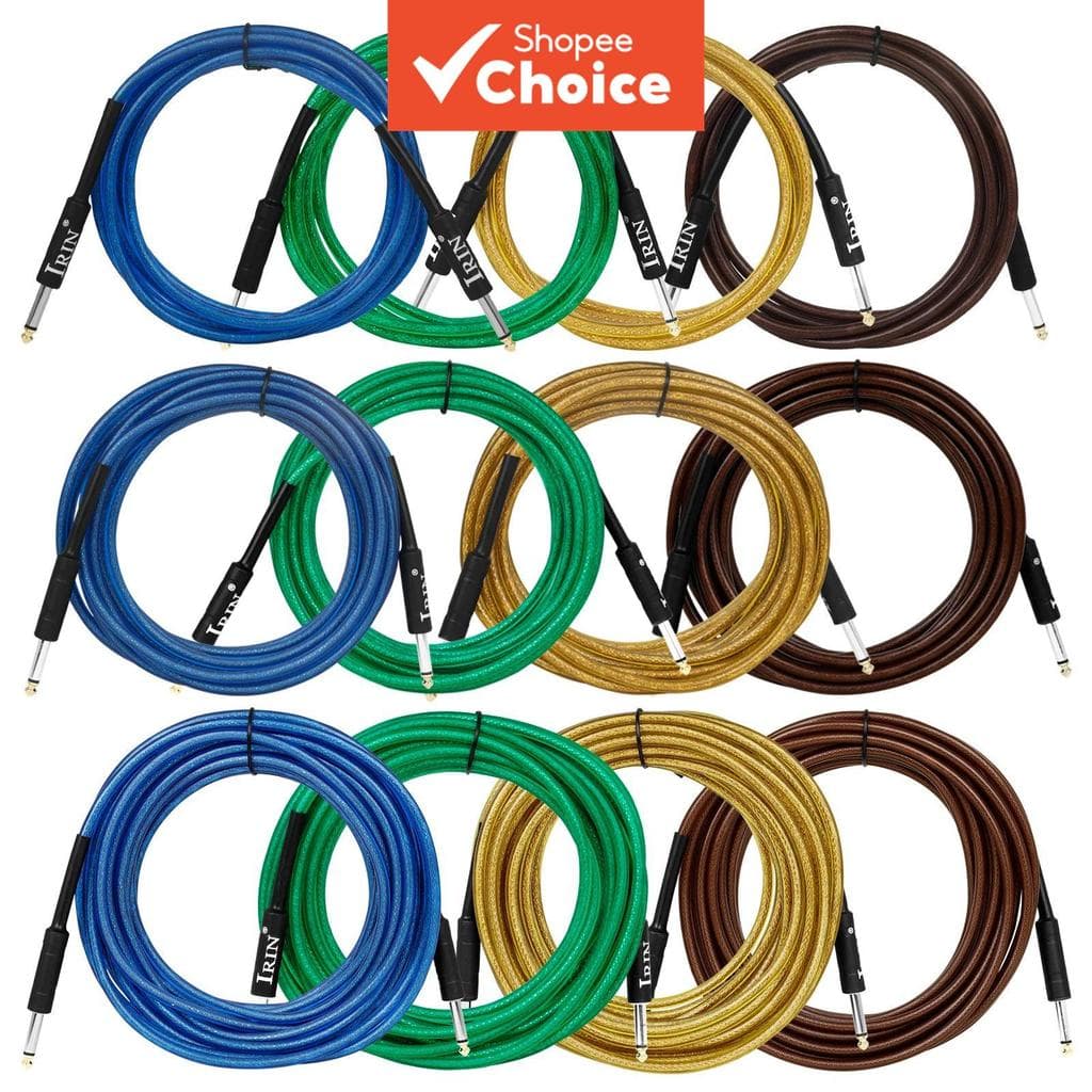 Cabos de guitarra IRIN de 3m, 6m e 10m em várias cores com conector de 6,35mm