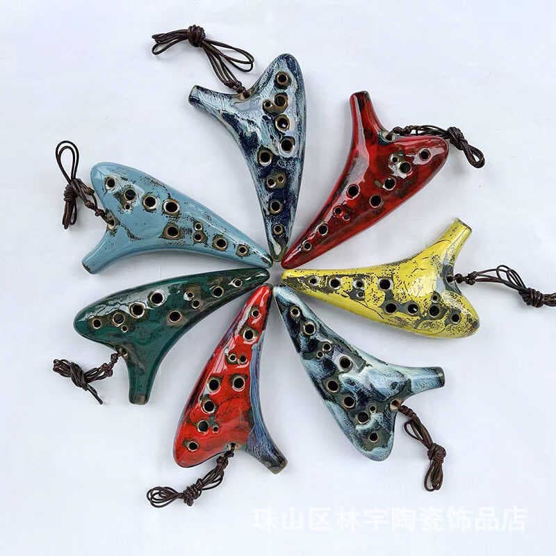 Ocarina 12 buracos ocarina flauta forno transformação ocarina esmalte flauta colorida cerâmica artesanato ocarina flauta