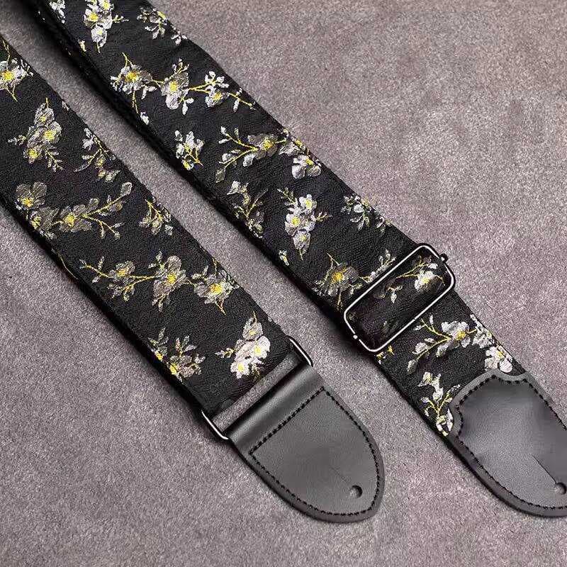 Cabeça de couro escuro noite flor sombra alça de guitarra Universal adequada para guitarra acústica Folk guitarra elétri