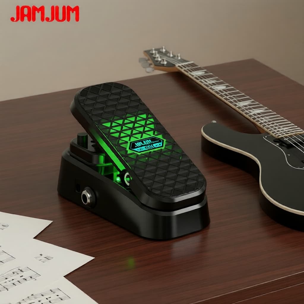Pedal de Volume JAMJUM Wah para Amplificadores de Guitarra, Iluminação Verde, Superfície Antiderrapante