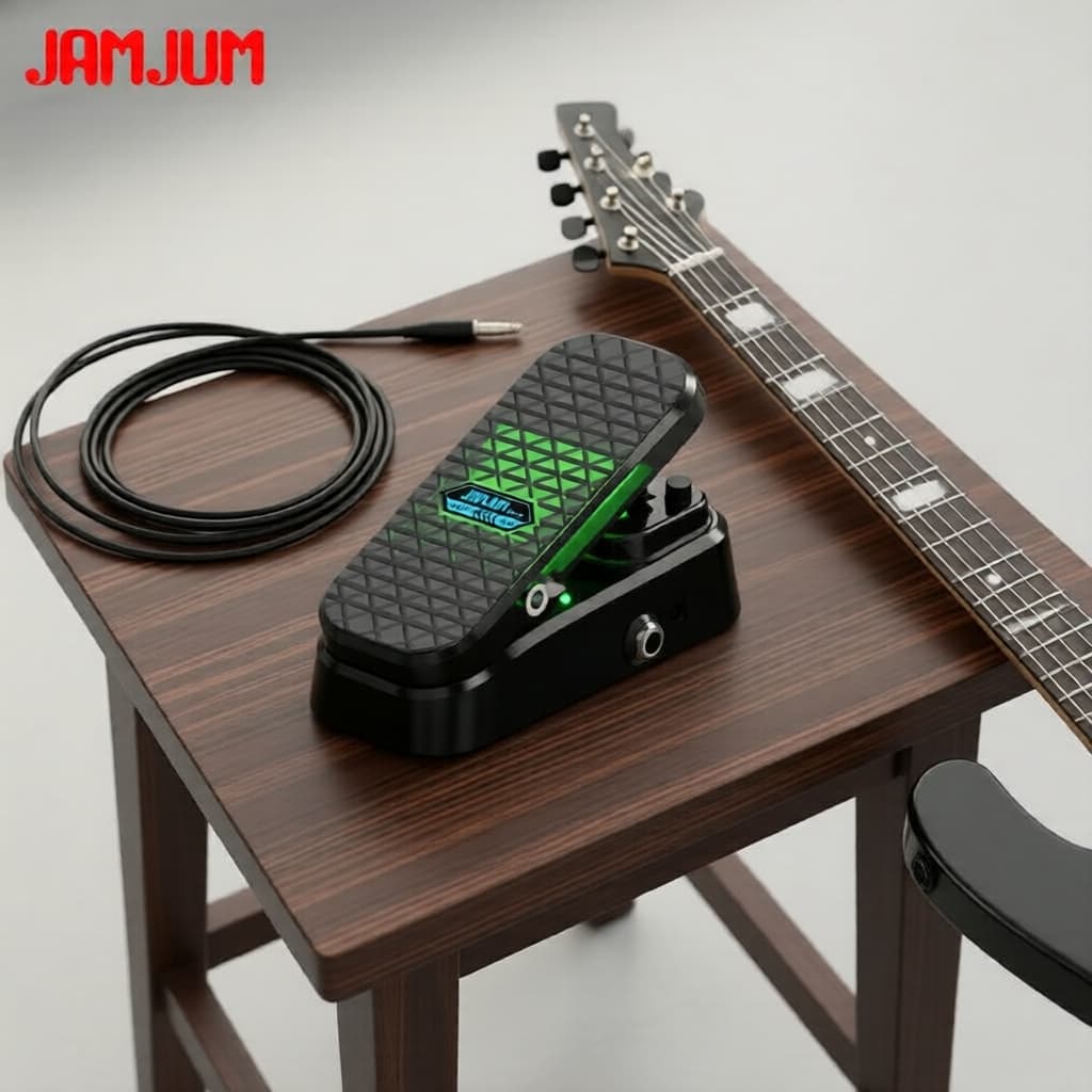 Pedal de Efeito JAMJUM para Guitarra Elétrica, Design em Preto e Verde Neon, Antiderrapante
