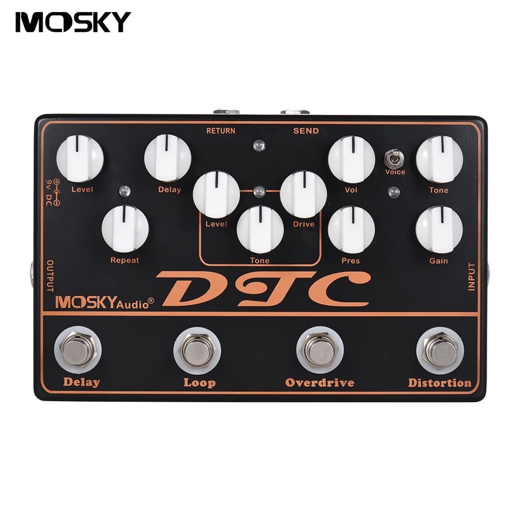 [Em Estoque] MOSKY DTC 4 1 Pedal De Efeitos De Guitarra Elétrica Distorção + Overdrive + Loop + Atraso True Bypass