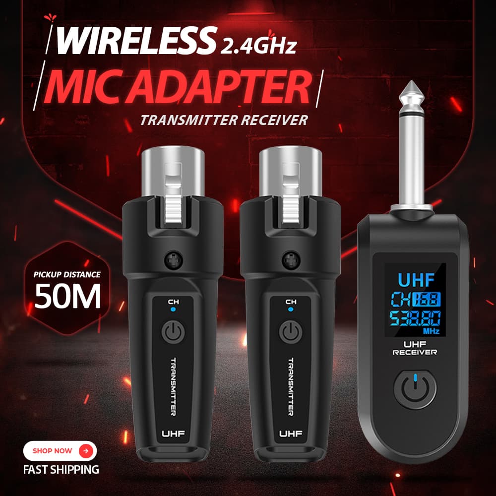 Transmissores e receptor UHF sem fio com tela digital