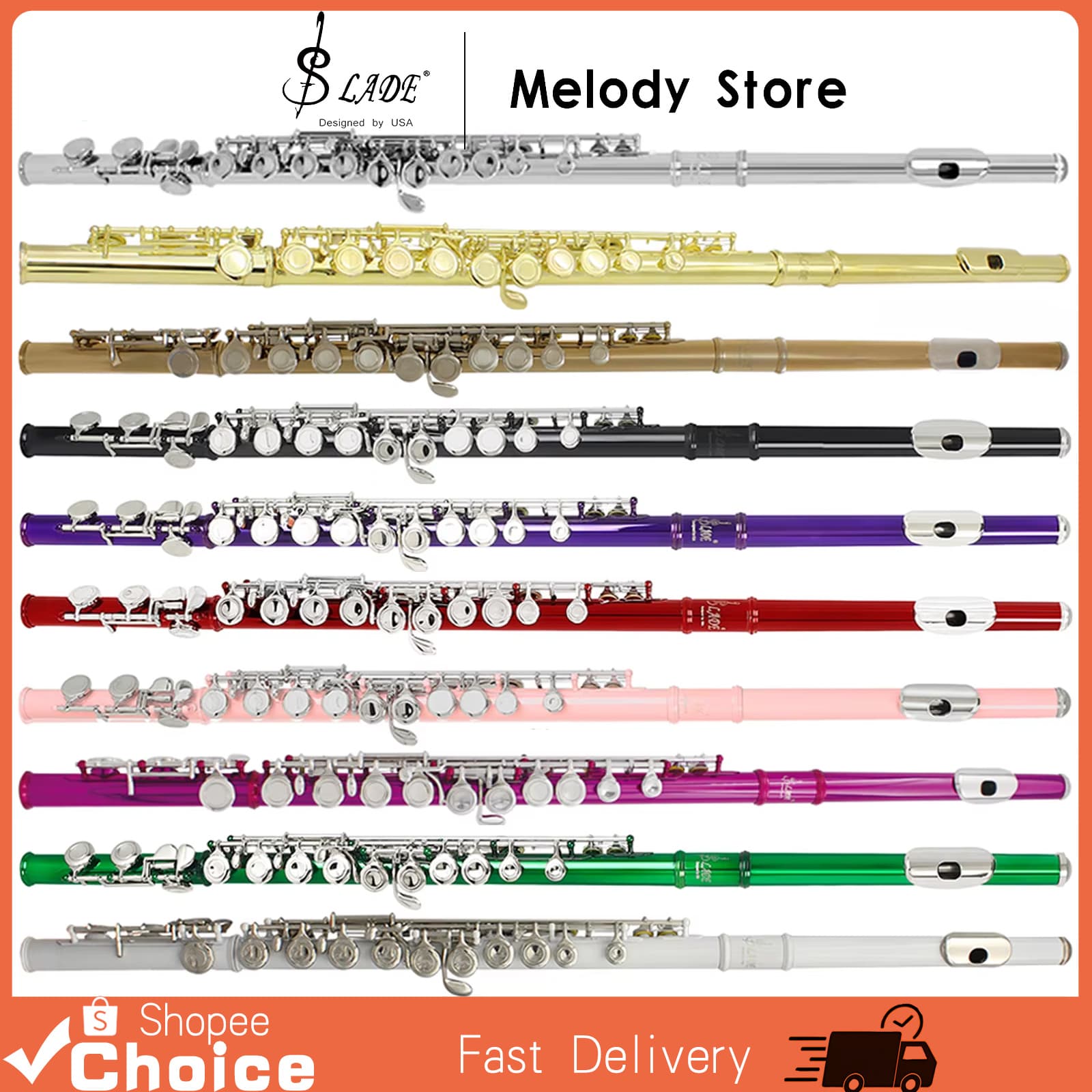  Flauta Slade 16 Furos Chave C Instrumento Musical de Concerto Flauta Prateada Profissional Flauta Transversal com Chave