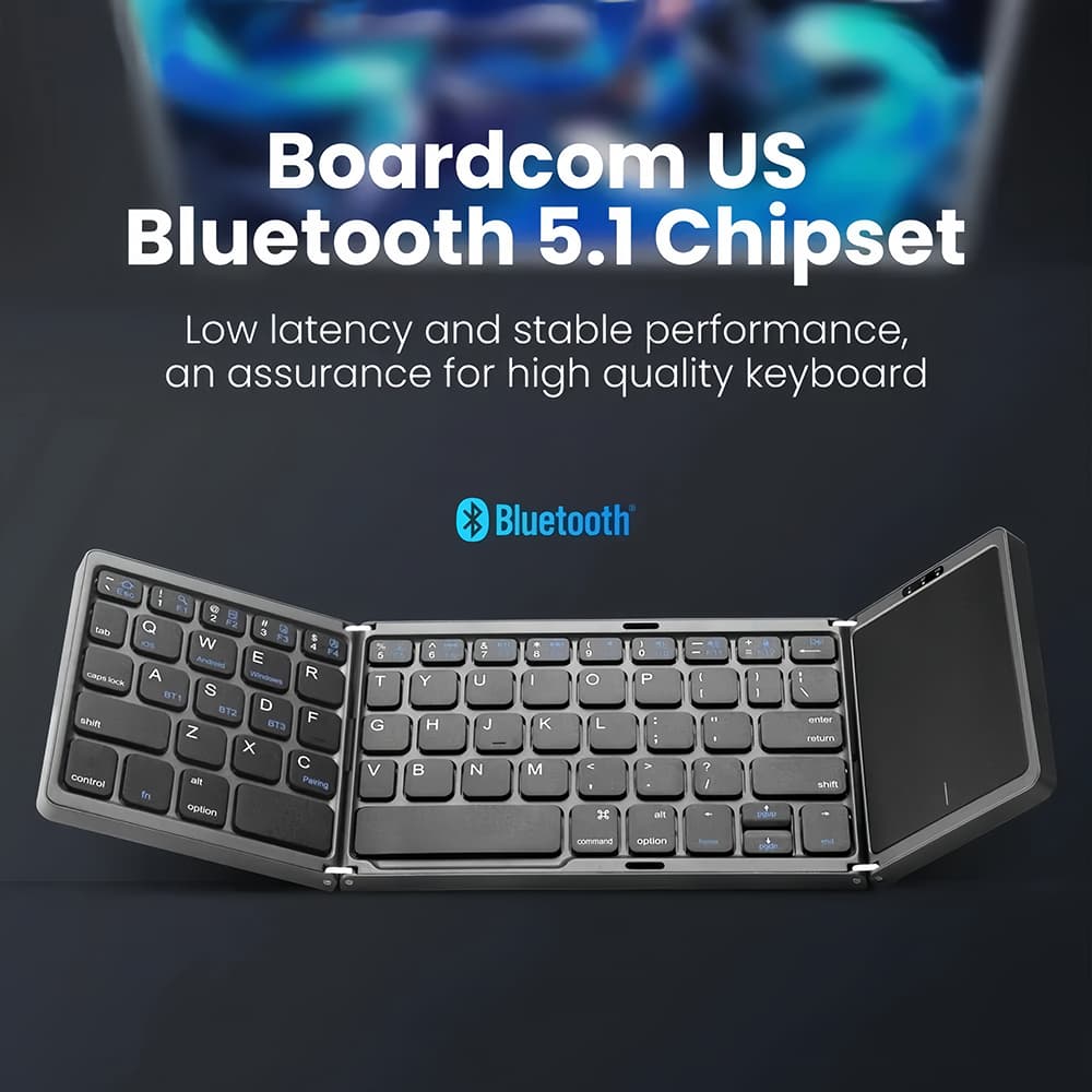 KEBIDUMEI Teclado Dobrável Tripla com Touchpad Teclado Bluetooth Mini Teclado Recarregável para Windows Android iOS