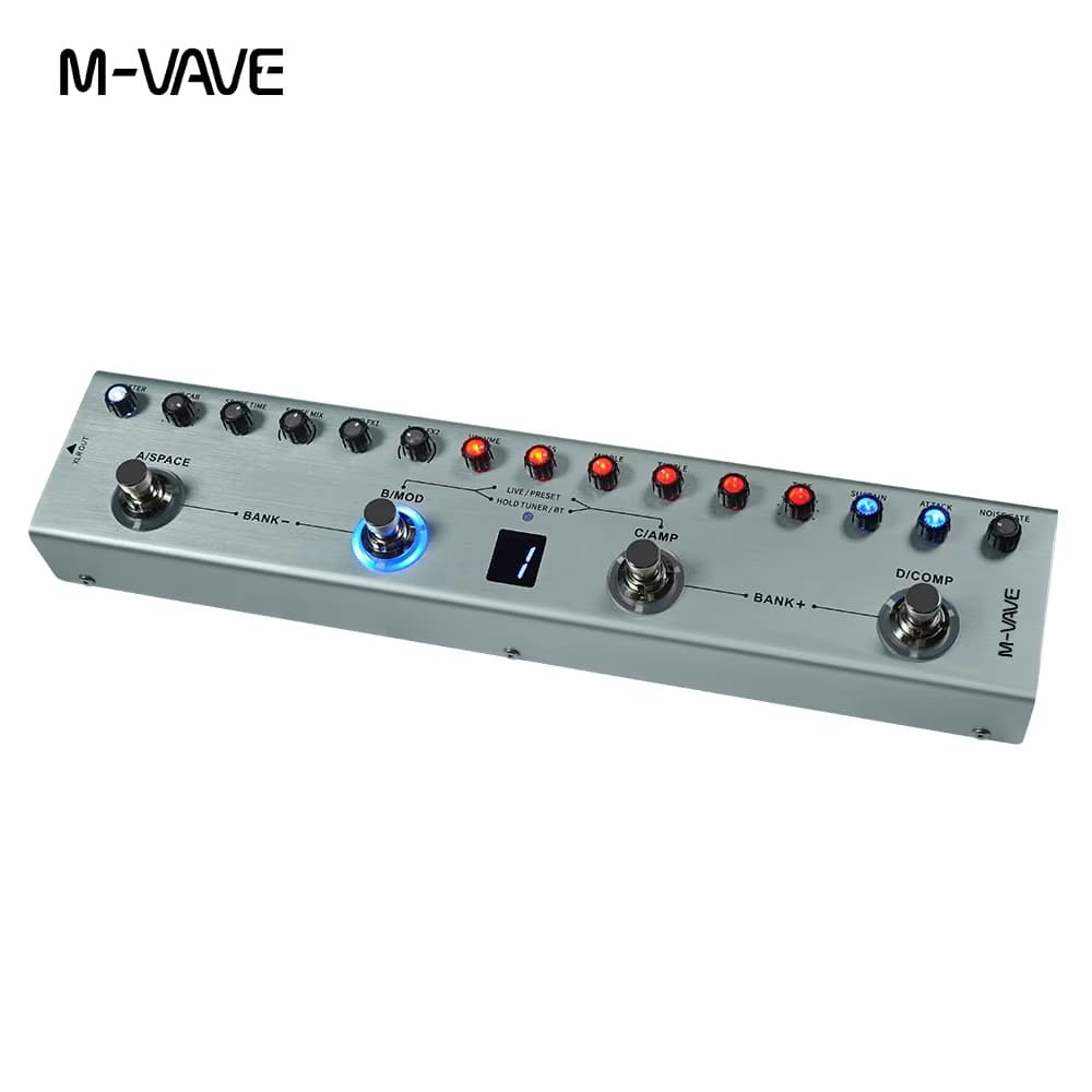 Pedal multiefeitos M-VAVE Tank-B com controles e luzes indicadoras
