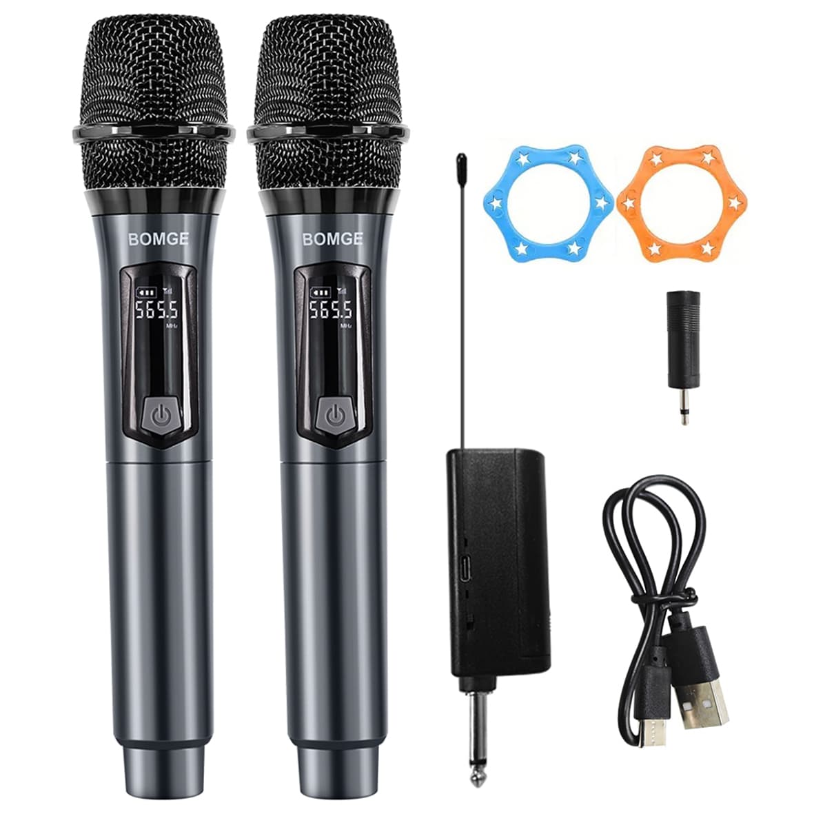 Microfones de mão sem fio BOMGE, kit com fone de ouvido e adaptador USB, acessórios decorativos