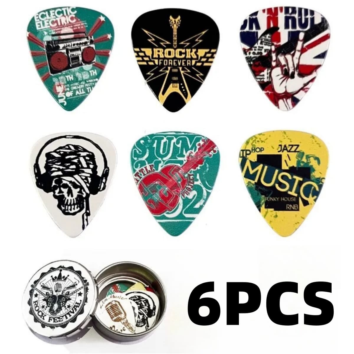  Palhetas de Guitarra 6 Peças, Palhetas de Celulóide Fria em uma Caixa com Palhetas, Presente Único de Guitarra