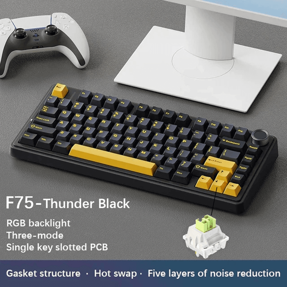 Teclado Mecânico Sem Fio 75%, AULA F75, Teclado Cremoso Hot Swappable, Interruptores Greywood Pré-lubrificados, Teclados
