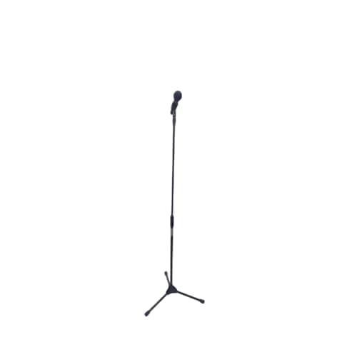 Pedestal de microfone reto em aço preto com base tripé ajustável