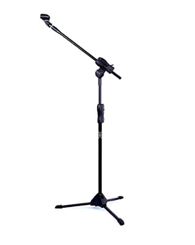 Pedestal para microfone profissional preto com ajuste giratório e cachimbo para microfone sem fio