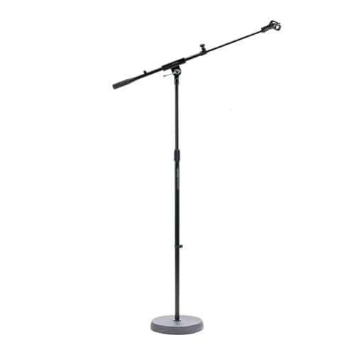 Pedestal de microfone girafa com base redonda de ferro fundido preto, braço telescópico com cachimbo universal