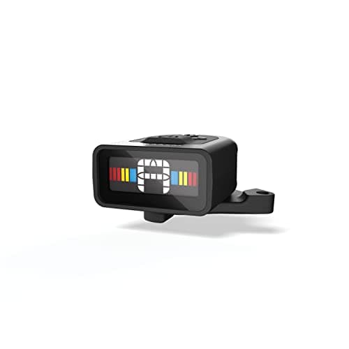 Afinador digital compacto com display LCD colorido e clipe de fixação para tarraxa
