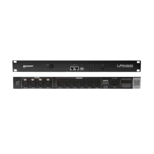 Processador de Áudio LPX4600 Lexsen 220V, painel frontal e traseiro com entradas e saídas de áudio.