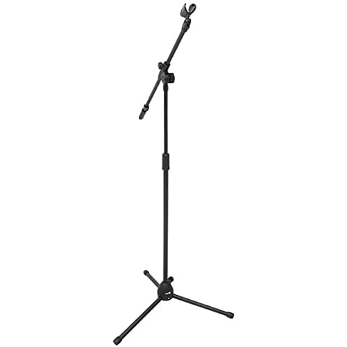 Pedestal para microfone giratório preto com suporte de cachimbo