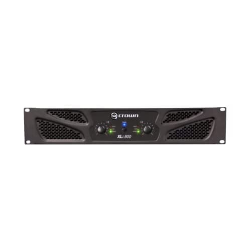 Amplificador de potência Crown XLi800, 300 watts, 2 canais, preto, frontal.
