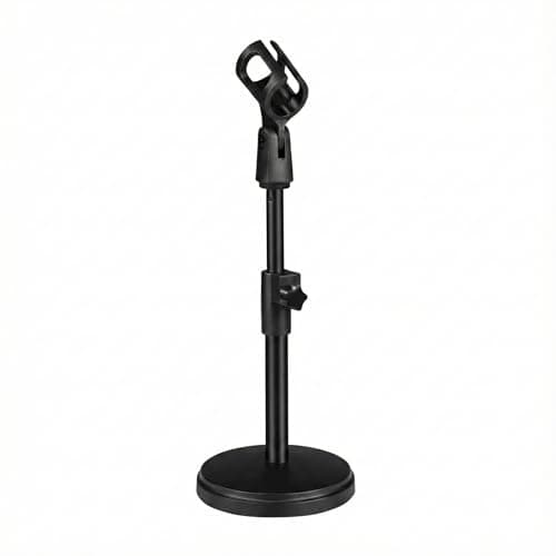 Suporte pedestal de mesa para microfone com altura ajustável e rotação 180°, preto