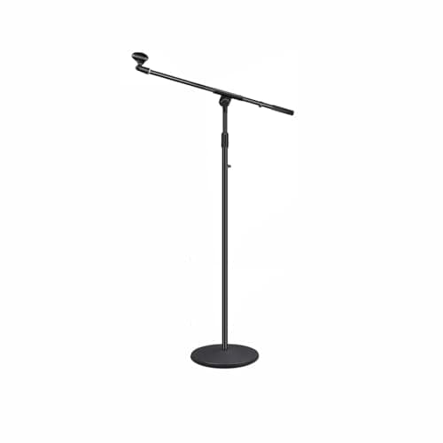 Suporte girafa para microfone com haste ajustável e base robusta de ferro preto