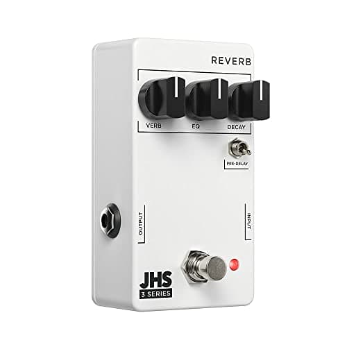 Pedal JHS 3 Series Reverb para Guitarra, branco com botões pretos, fundo branco