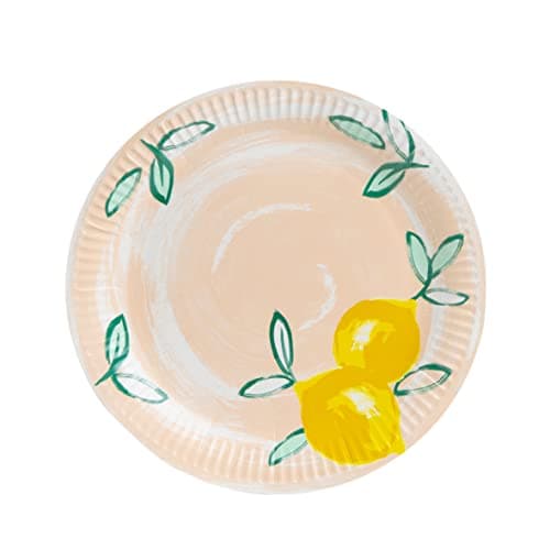 Talking Tables Pacote com 12 pratos de papel cítrico e limão | Utensílios de festa ecológicos, recicláveis e descartáveis para o verão, jantar ao ar livre no jardim, piquenique, churrasco, rosa