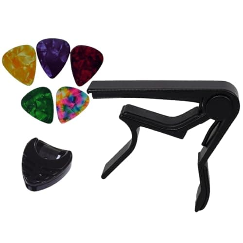 Capotraste Pestana Braçadeira Violão Guitarra Ukulele+ Porta Palhetas + 5 Palhetas (Preto)