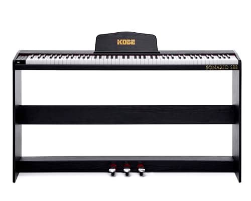 Piano Digital 88 Teclas Kobe Sonario S88 com Estante em madeira e Pedal Triplo Completo