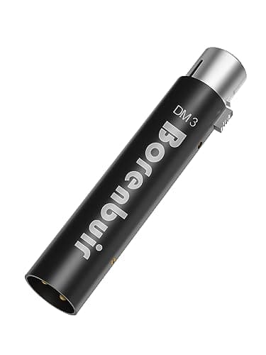 Pré-amplificador de microfone em linha Borenbuir DM3, preto e prata, contra fundo branco